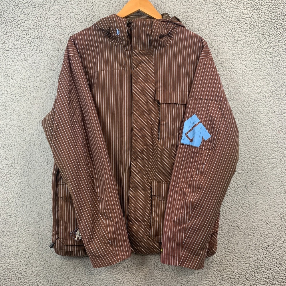 Burton The White Collection Jacket Mens Size Large Brown Striped Snowboard Ski